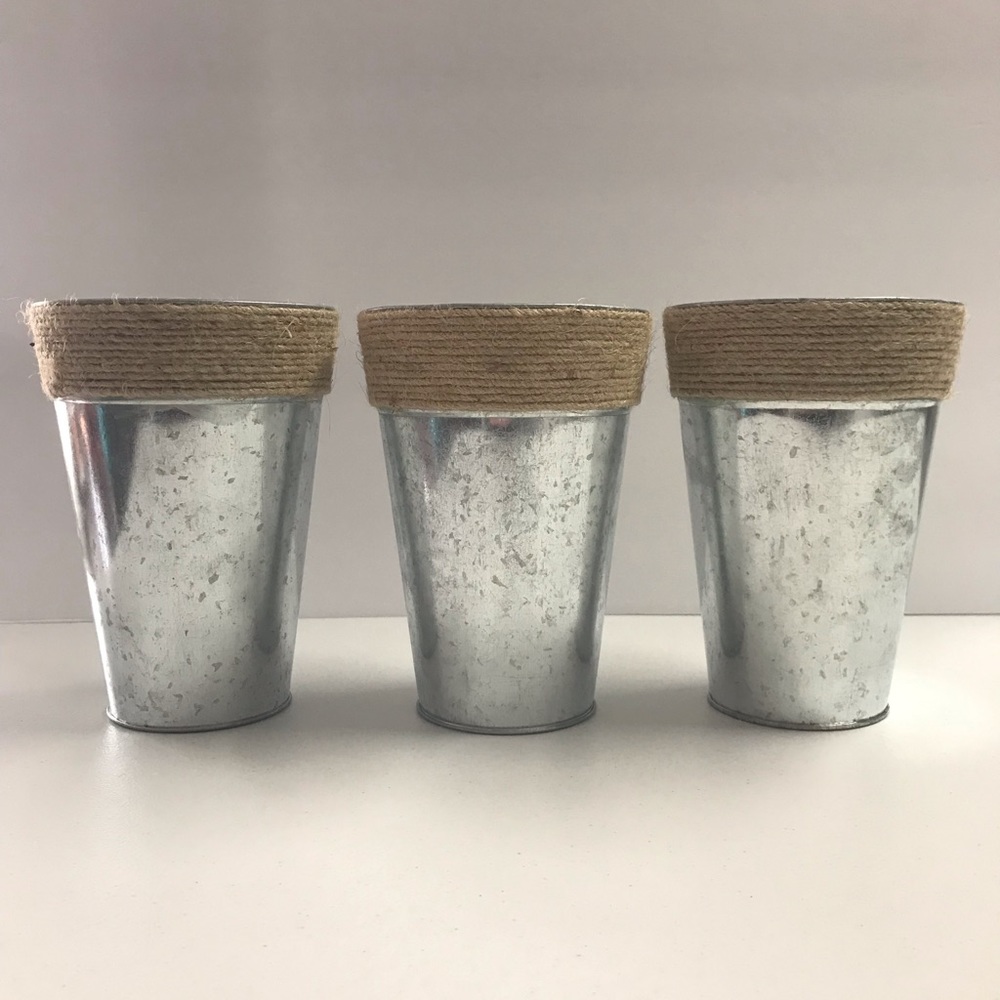 Set of 3 Pails Twine Galvanized -D